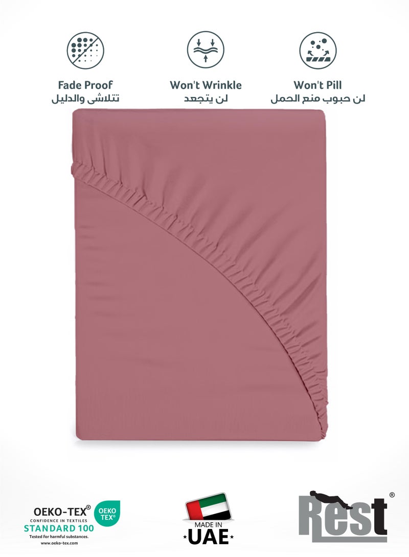 REST Fitted Bedsheet 180x200+30cm Breathable Plush Mauve Fabric with Deep Pockets Machine Washable for Optimal Protection - Image 4